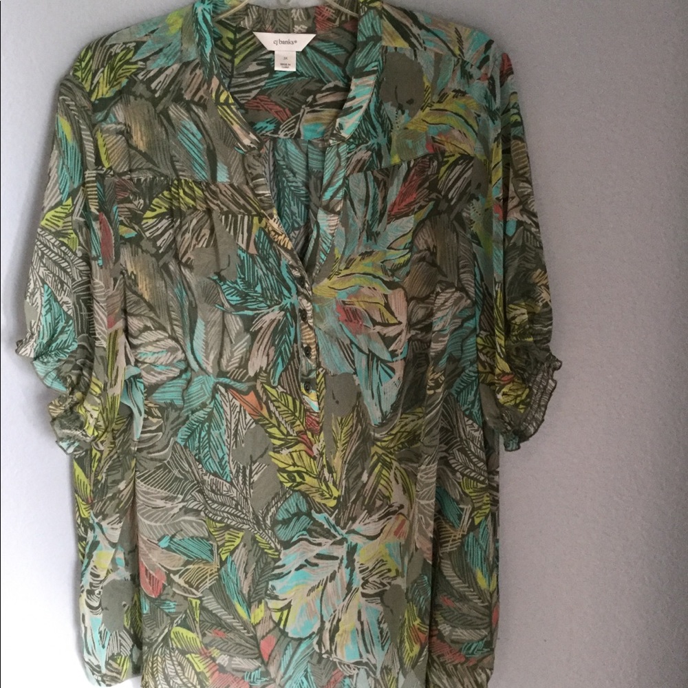 Sheer Tropical Print Top by CJ Banks